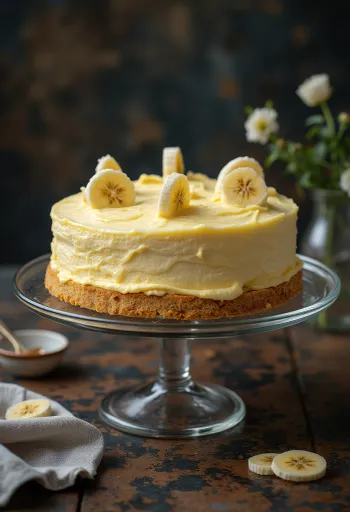 Bananen-Sahne-Torte mit Bananenscheiben dekoriert