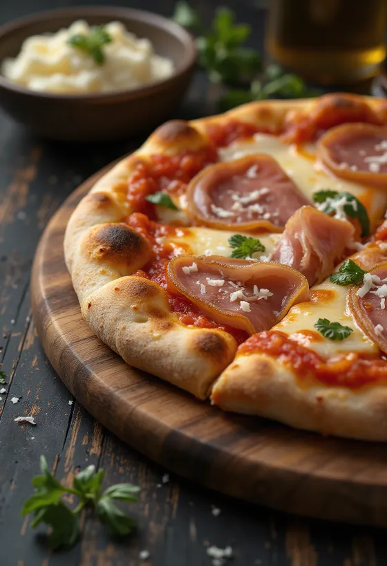 Pizza con Pancetta mit Speck und Käse
