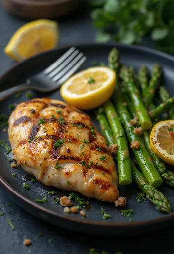 Prebiotisches Brathähnchen mit Spargel, gesundes und nährstoffreiches Gericht