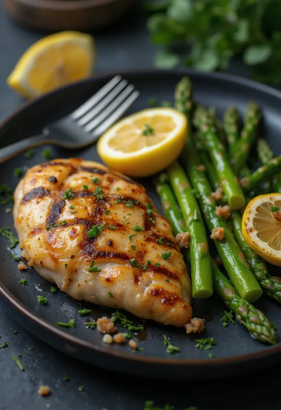Prebiotisches Brathähnchen mit Spargel, gesundes und nährstoffreiches Gericht