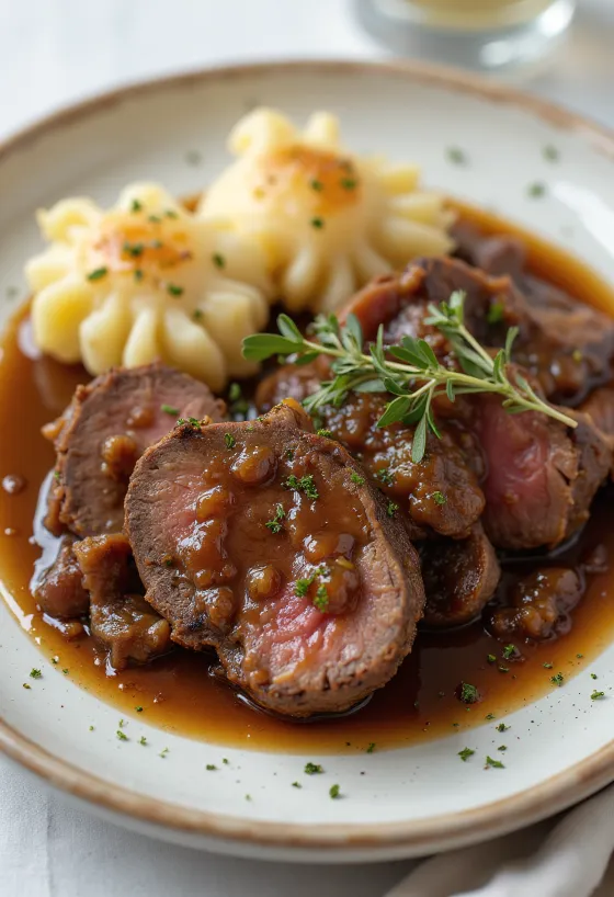 Sauerbraten serviert