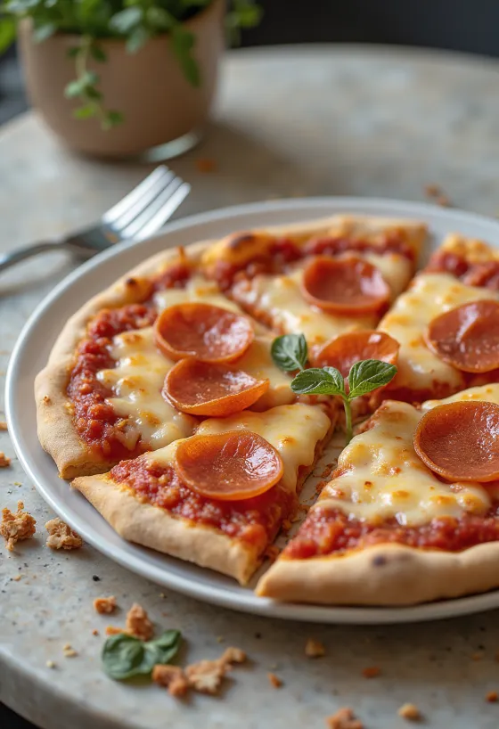 Vegane Pepperoni Pizza mit Käse und Wurst auf pflanzlicher Basis