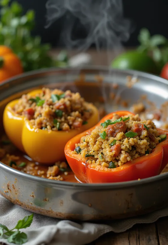 Vegane gefüllte Paprika mit Bulgur auf einem Teller