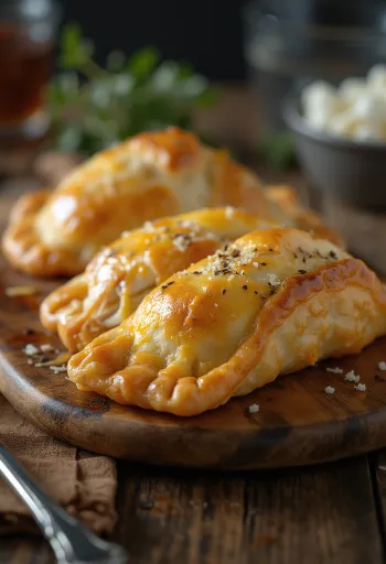Halbierte Hähnchen-Empanada mit saftiger Füllung