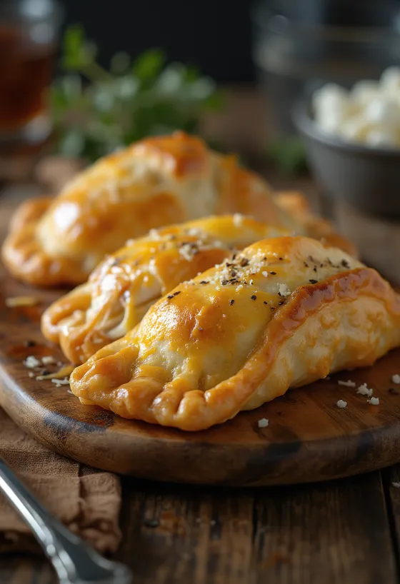 Halbierte Hähnchen-Empanada mit saftiger Füllung