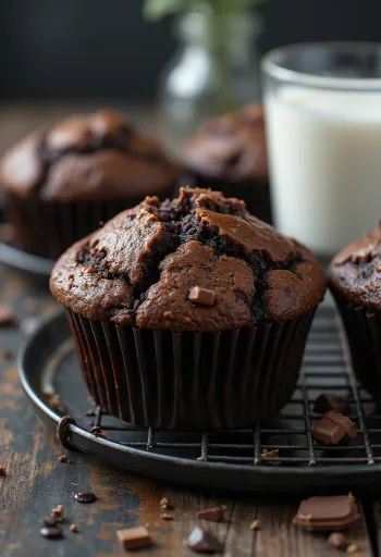 Schokomuffins mit weichem Teig und geschmolzenen Schokostückchen im Inneren
