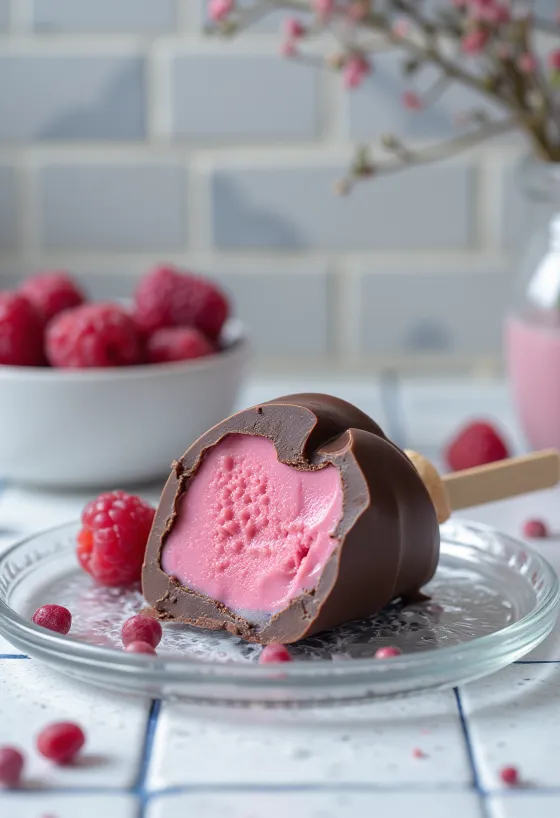 Serviertes Magnum Himbeere Eis mit Schokoladenüberzug