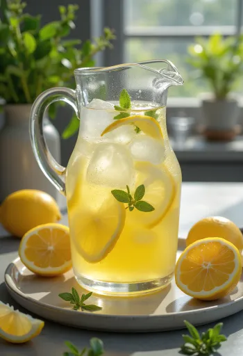 Minz-Limonade serviert mit frischer Zitrone und Eis