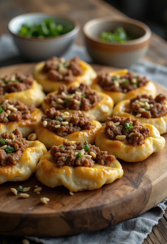 Sfiha serviert mit frischer Petersilie und Salat