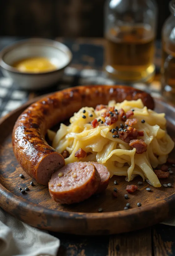 Bratwurst mit Sauerkraut serviert
