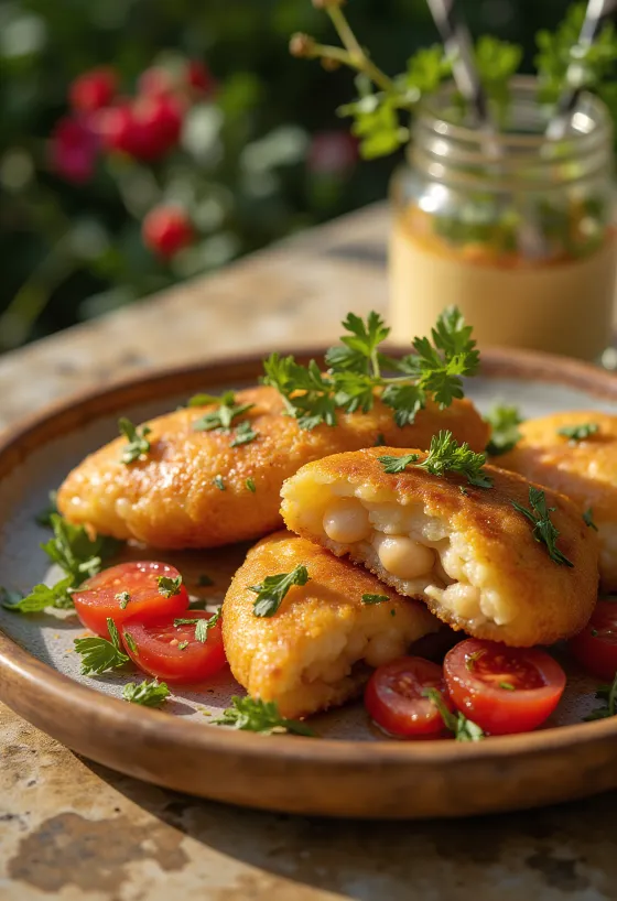 Acarajé mit Vinaigrette, verziert mit frischem Koriander