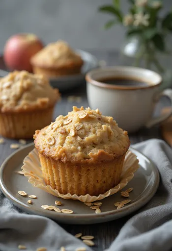 Saftige Apfel-Haferflocken-Muffins auf einem Teller serviert