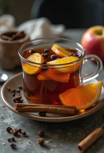 Apfel-Orangen-Tee im Glas serviert