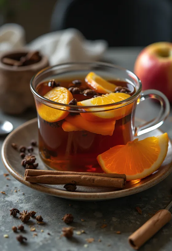 Apfel-Orangen-Tee im Glas serviert