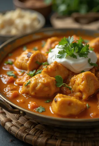Chicken Tikka Masala in cremiger Tomatensauce, garniert mit frischem Koriander