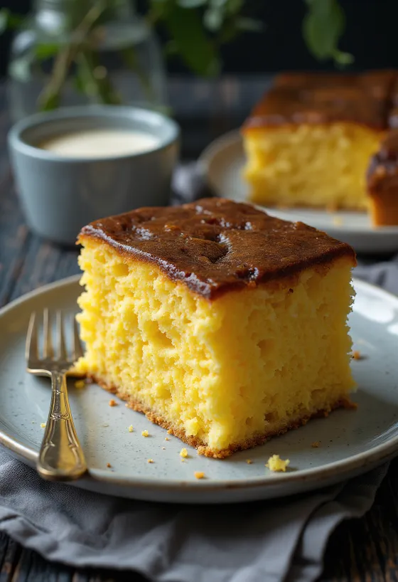 Kasutera mit Mandarine, serviert als Kuchen