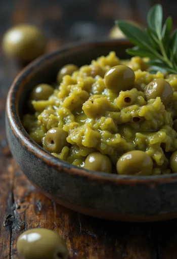 Grüner Olivendip in einer Schale