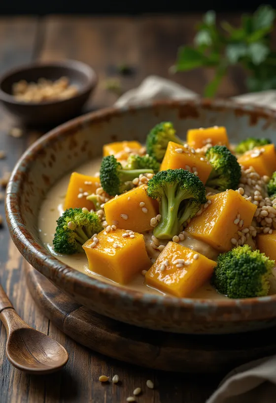 Kürbis-Brokkoli-Curry mit Tahini