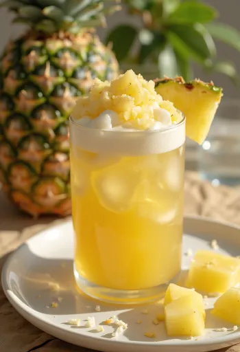 Ananas-Kokos-Cider im Glas serviert
