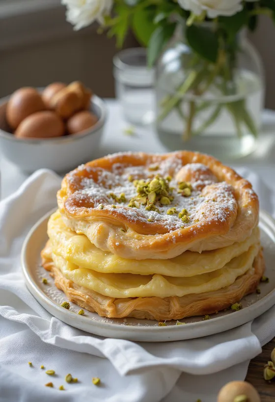 Katmer mit Vanille, weiches Gebäck, mit Erdnüssen und Vanille