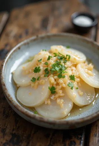 Senmaizuke serviert mit frischem Koriander