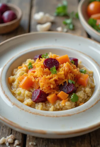Gemüse-Açorda, in einer Schüssel mit Petersilie garniert