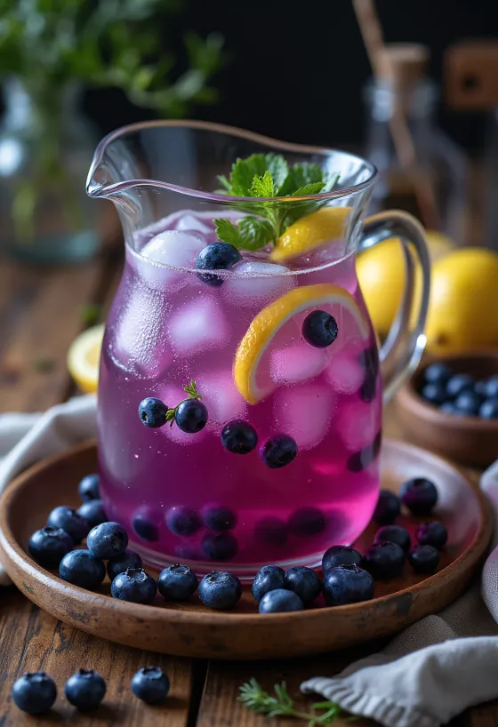 Blaubeer-Limonade im Glas serviert
