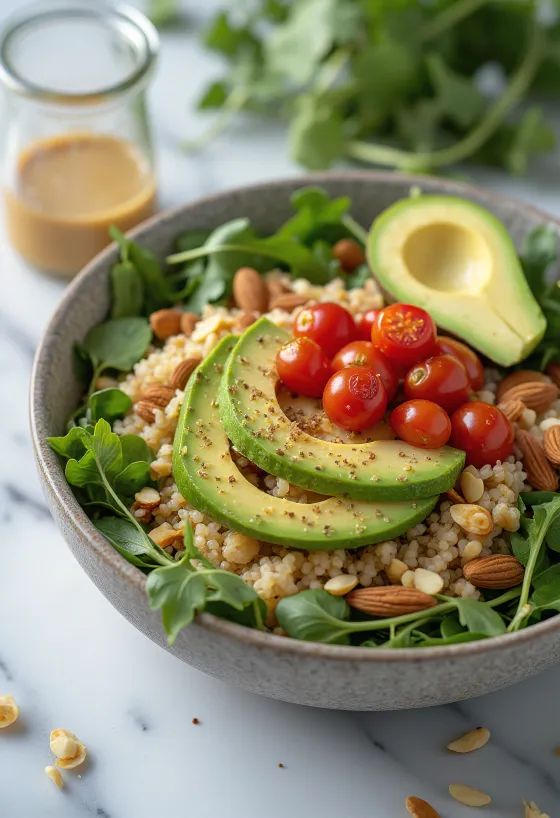 Avocado-Limetten-Buddha-Bowl mit Quinoa und Koriander
