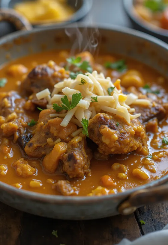 Ziegen-Curry serviert mit Reis