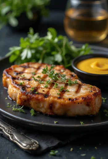 Gegrilltes Schweinesteak mit Rosmarin und Knoblauch gewürzt