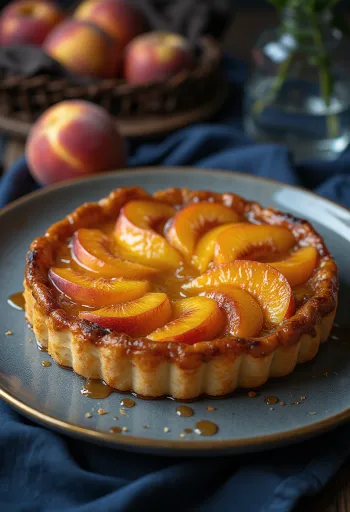 Tarte Tatin mit Pfirsich, Karamellkuchen mit Pfirsichspalten