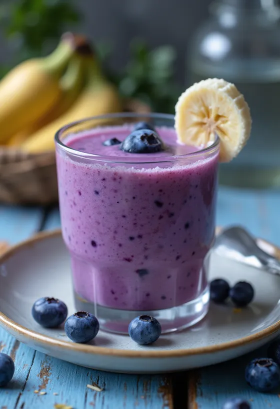 Blaubeer-Smoothie im Glas serviert