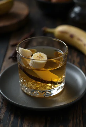 Bananenlikör in der Flasche serviert