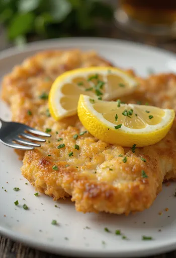 Wiener Schnitzel serviert mit Zitrone