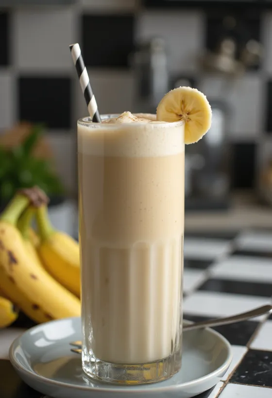 Bananen-Milchshake im Glas serviert