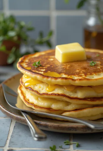 Crempog walisische Pfannkuchen serviert