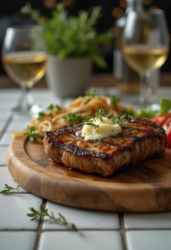 Gegrilltes Kängurufilet serviert mit Röstgemüse