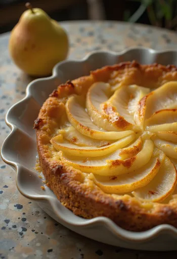 Birnenkuchen mit sichtbaren Fruchtstücken