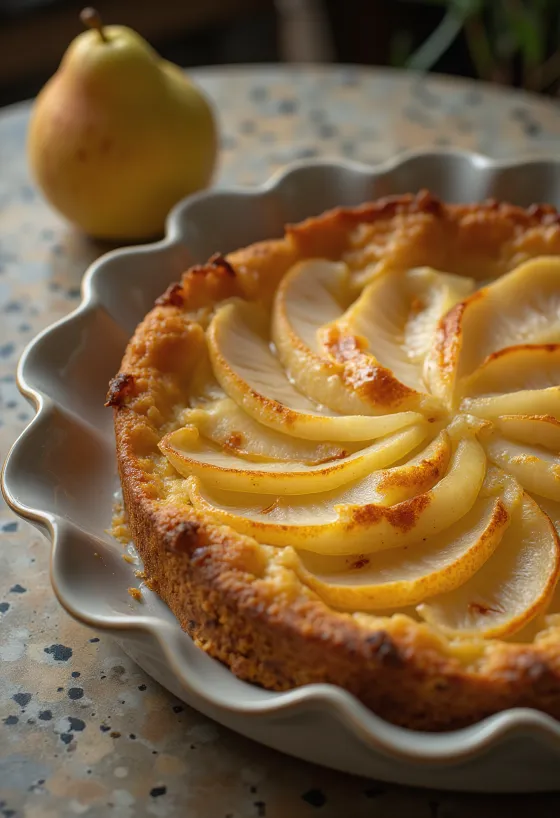 Birnenkuchen mit sichtbaren Fruchtstücken