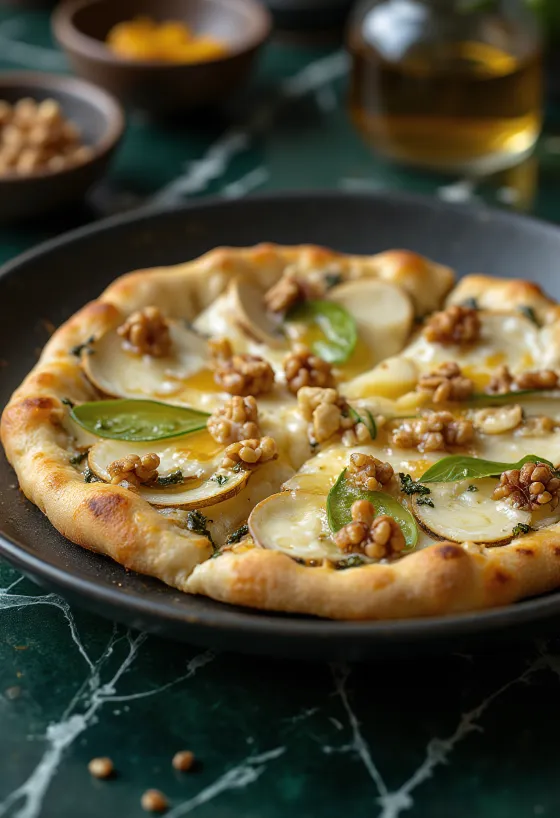 Pizza nach belgischer Art mit Blauschimmelkäse