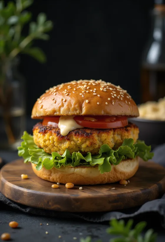 Veganer Blumenkohl-Burger serviert