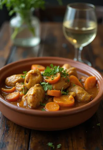 Moela mit Karotten serviert, mit reichen Gewürzen und frischem Koriander