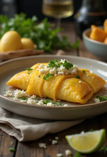 Herzhafte Pamonha mit Käse, garniert mit frischem Koriander