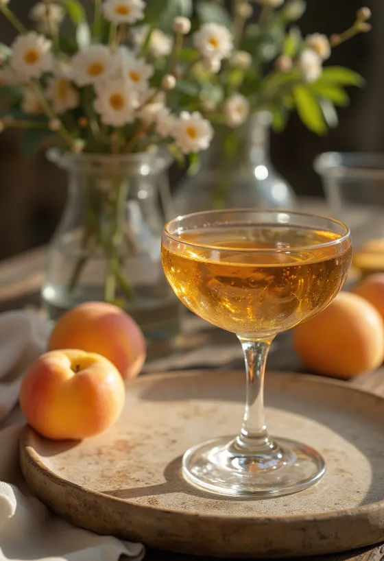 Aprikosenschnaps in der Flasche serviert