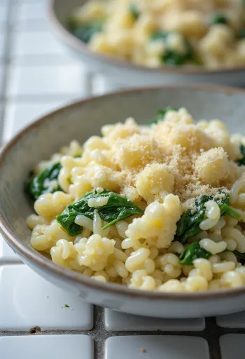 Blumenkohl-Risotto mit Spinat serviert
