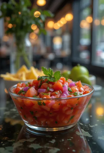 Tomaten-Salsa mit Koriander serviert.