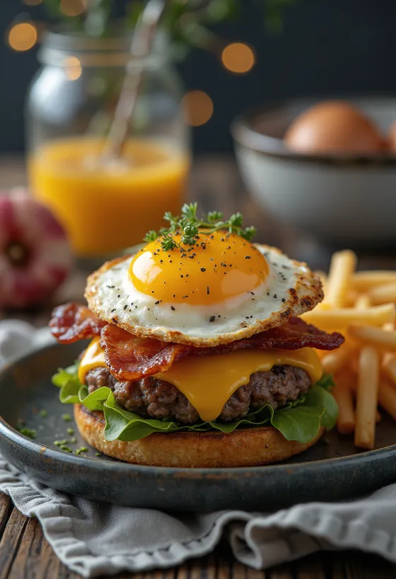 Frühstücks-Burger mit Bacon und Ei
