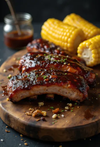 BBQ-Spareribs mit Maiskolben serviert
