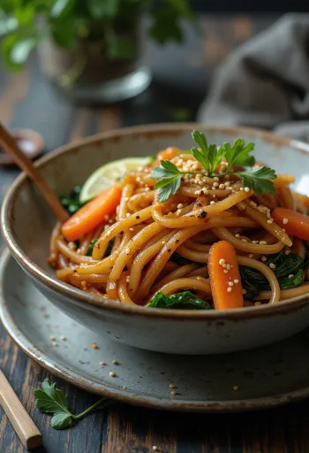 Japchae nur mit Sojasauce, dunkel und würzig