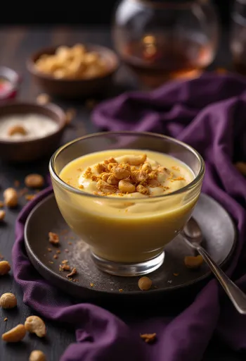 Shrikhand mit Cashewnüssen serviert